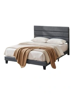 Artiss Double Upholstered Bed Frame Geometric Headboard Linen Charcoal Grey