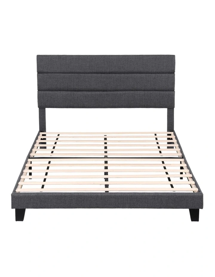 Artiss Double Upholstered Bed Frame Geometric Headboard Linen Charcoal Grey image 2