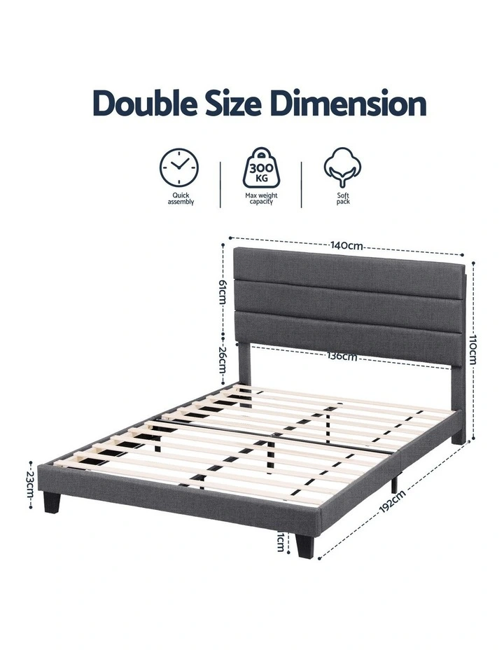 Artiss Double Upholstered Bed Frame Geometric Headboard Linen Charcoal Grey image 3