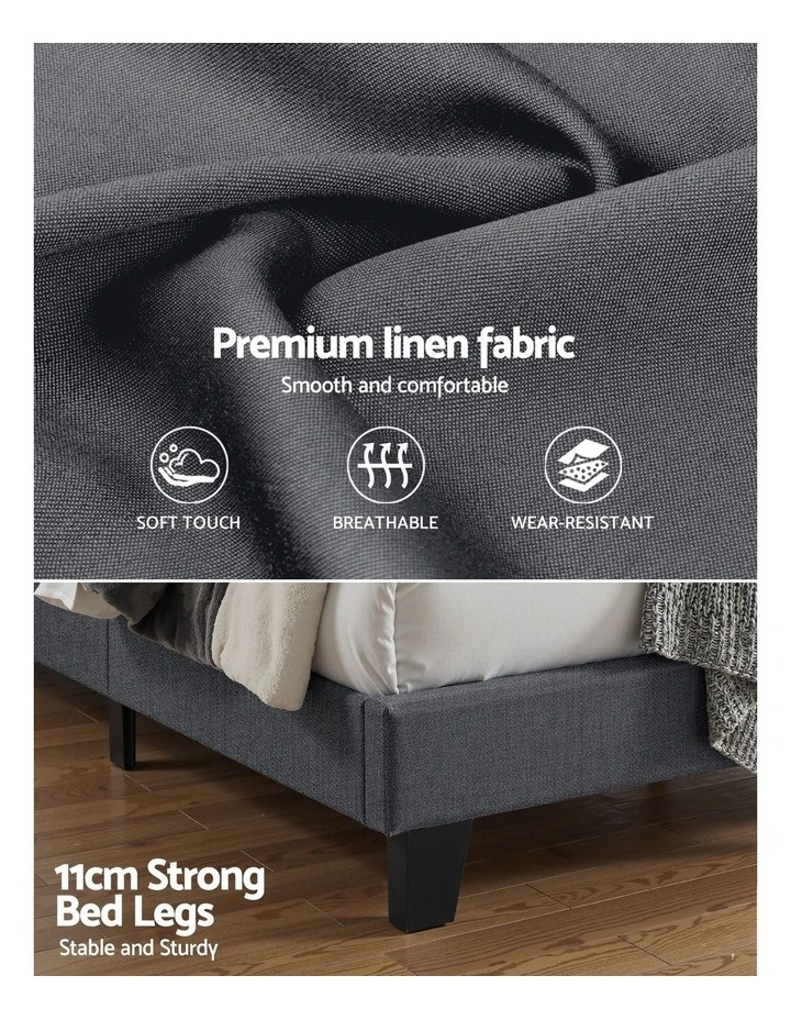 Artiss Double Upholstered Bed Frame Geometric Headboard Linen Charcoal Grey image 7