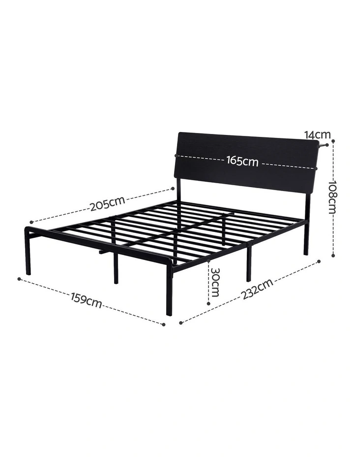 Artiss Bed Frame Queen Size LED Metal Bed Base with Charging Station LAN image 2