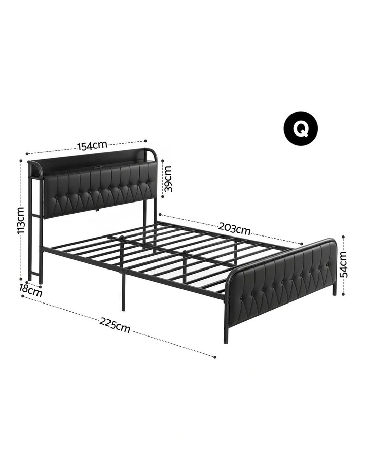 Artiss Queen Bed Frame with Storage Headboard SAA Certified Charging Station image 3