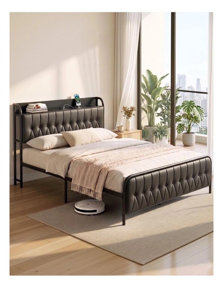 Artiss Queen Bed Frame with Storage Headboard SAA Certified Charging Station image 4