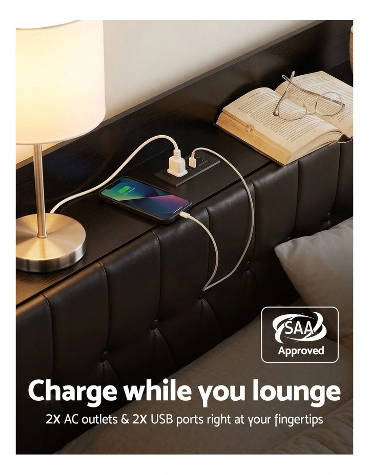 Artiss Queen Bed Frame with Storage Headboard SAA Certified Charging Station image 5