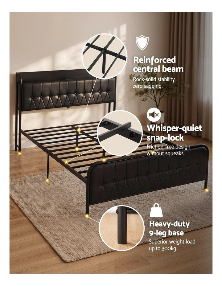 Artiss Queen Bed Frame with Storage Headboard SAA Certified Charging Station image 7