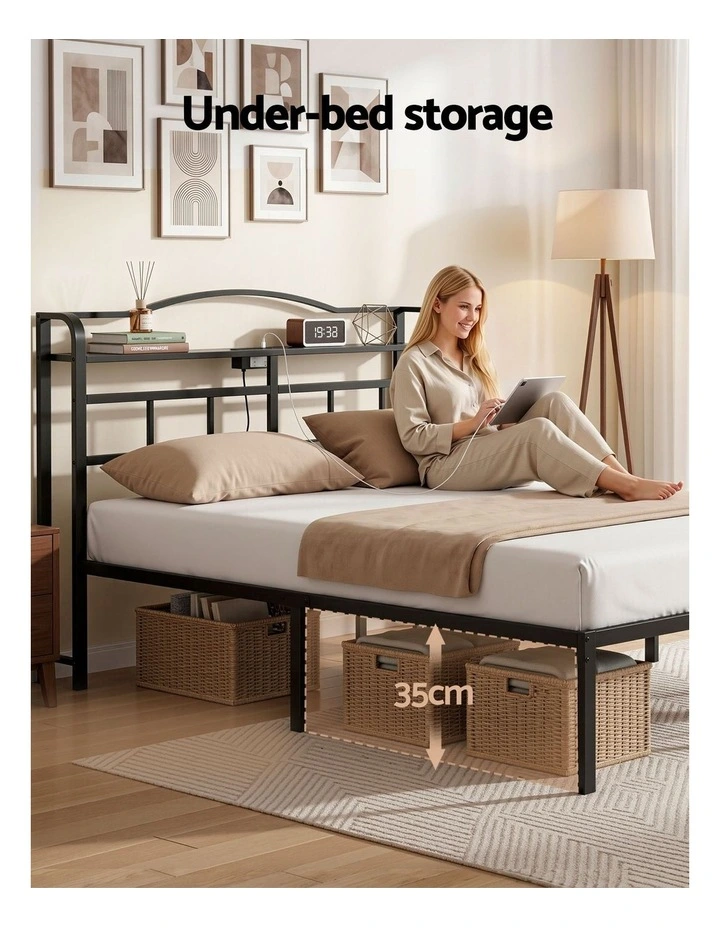 Artiss Bed Frame Queen Size with Charging Station WAVE image 6