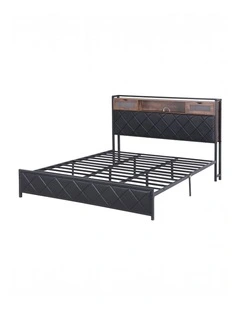 Artiss King Bed Frame with LED Lights and Storage Headboard Charging Station