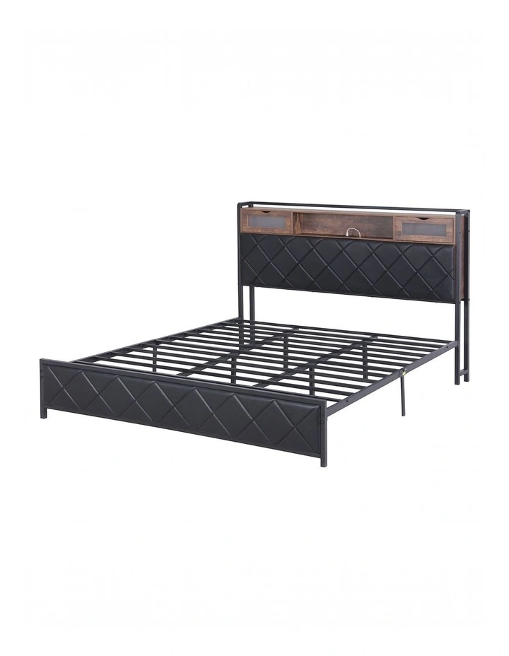 Artiss King Bed Frame with LED Lights and Storage Headboard Charging Station image 1
