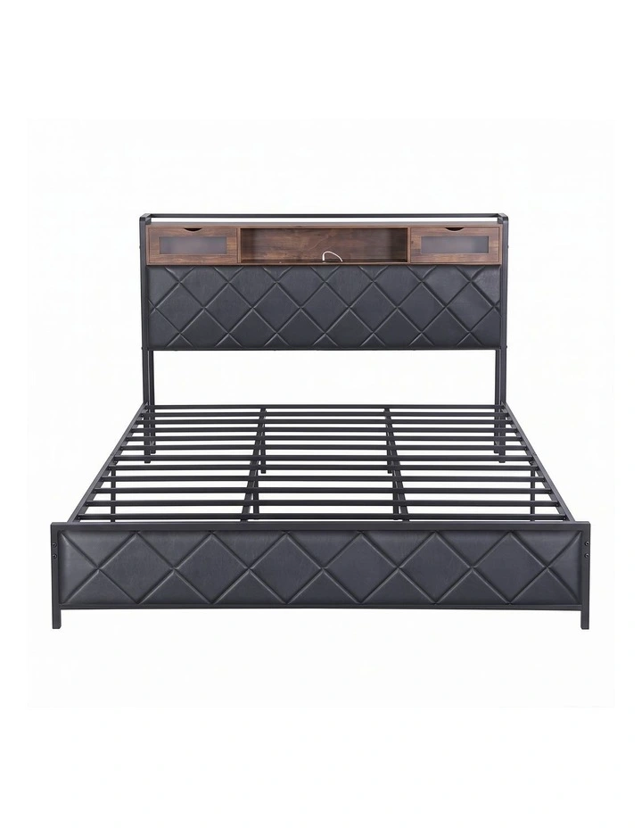Artiss King Bed Frame with LED Lights and Storage Headboard Charging Station image 2