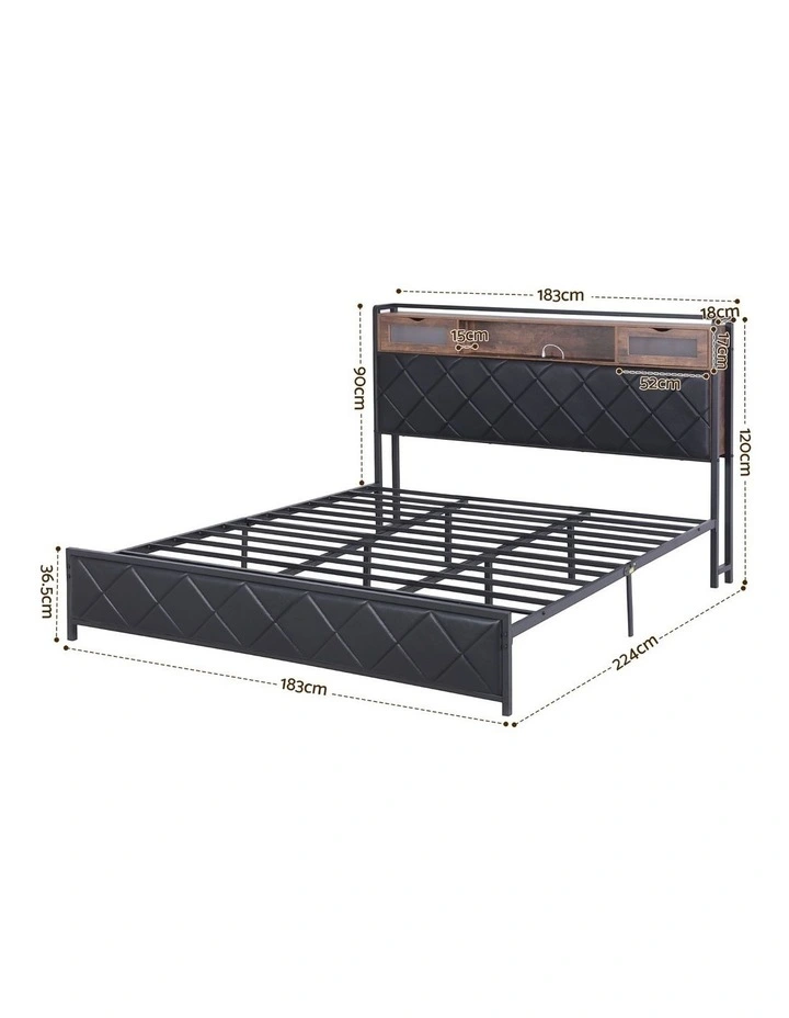 Artiss King Bed Frame with LED Lights and Storage Headboard Charging Station image 3
