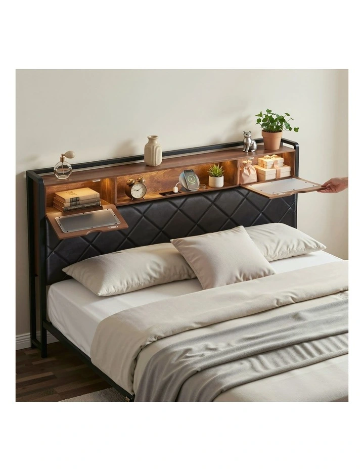 Artiss King Bed Frame with LED Lights and Storage Headboard Charging Station image 4