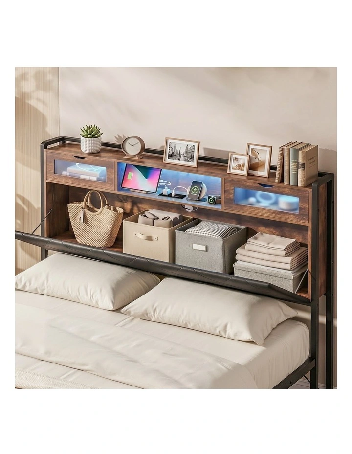 Artiss King Bed Frame with LED Lights and Storage Headboard Charging Station image 5
