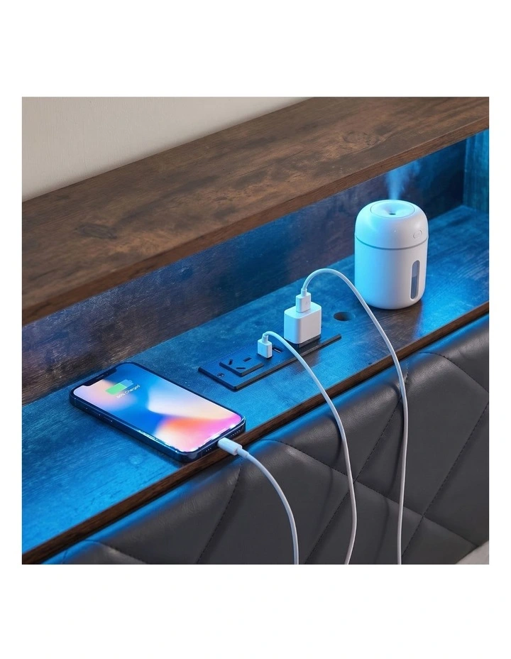 Artiss King Bed Frame with LED Lights and Storage Headboard Charging Station image 7