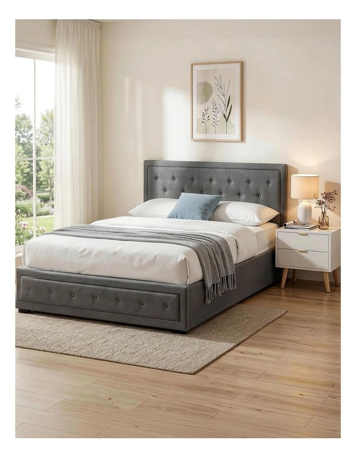 Artiss Upholstered Queen Gas Lift Storage Bed Frame with 2-Drawer Bedside Table Set image 4