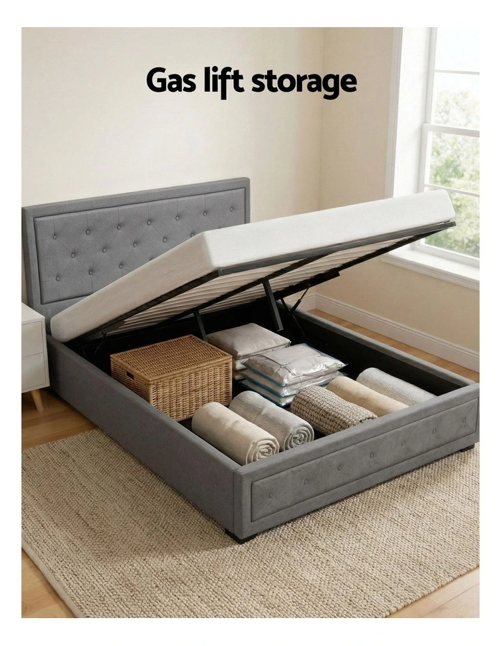 Artiss Upholstered Queen Gas Lift Storage Bed Frame with 2-Drawer Bedside Table Set image 5