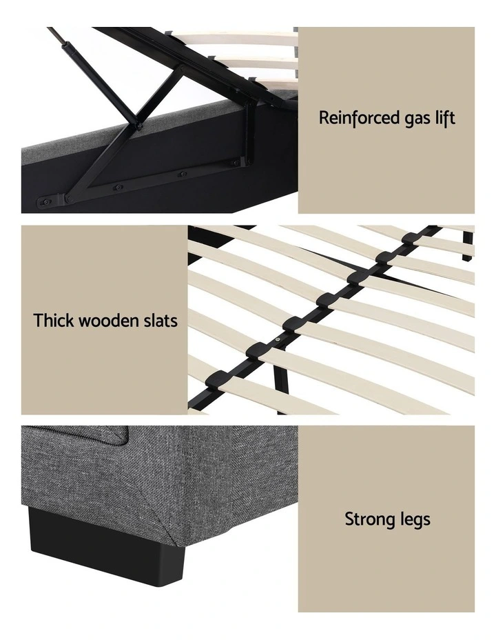 Artiss Upholstered Queen Gas Lift Storage Bed Frame with 2-Drawer Bedside Table Set image 6