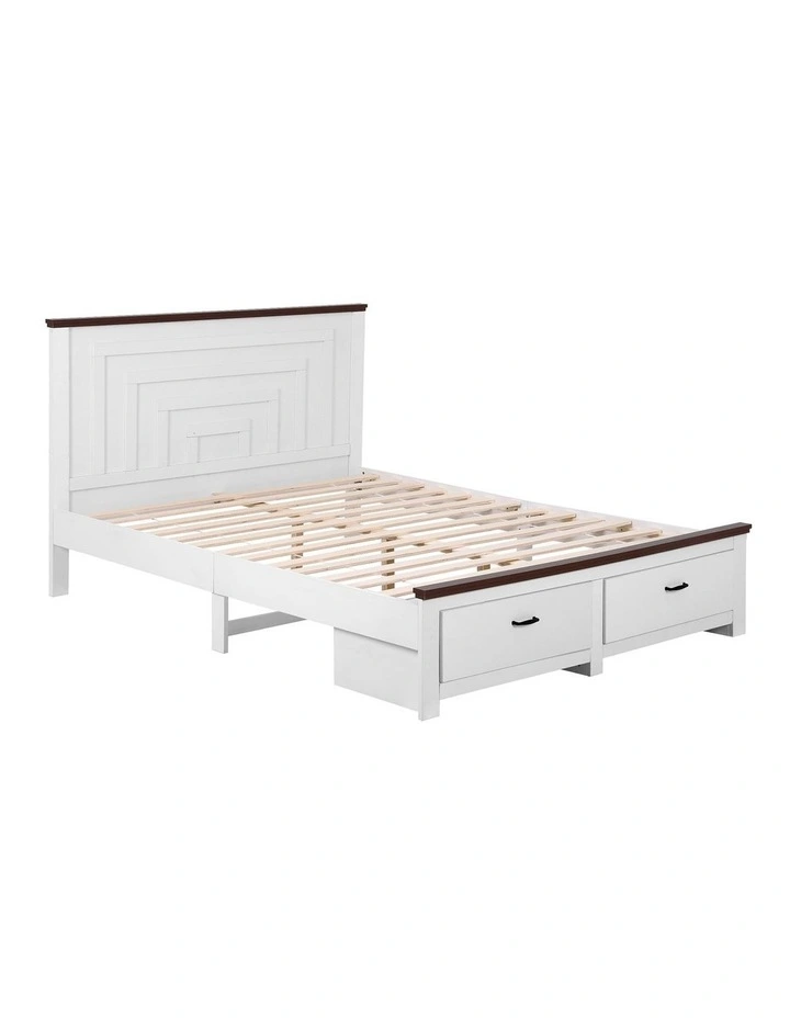 Artiss Queen Wooden Bed Frame 2 Drawers 108cm Solid Headboard White image 1