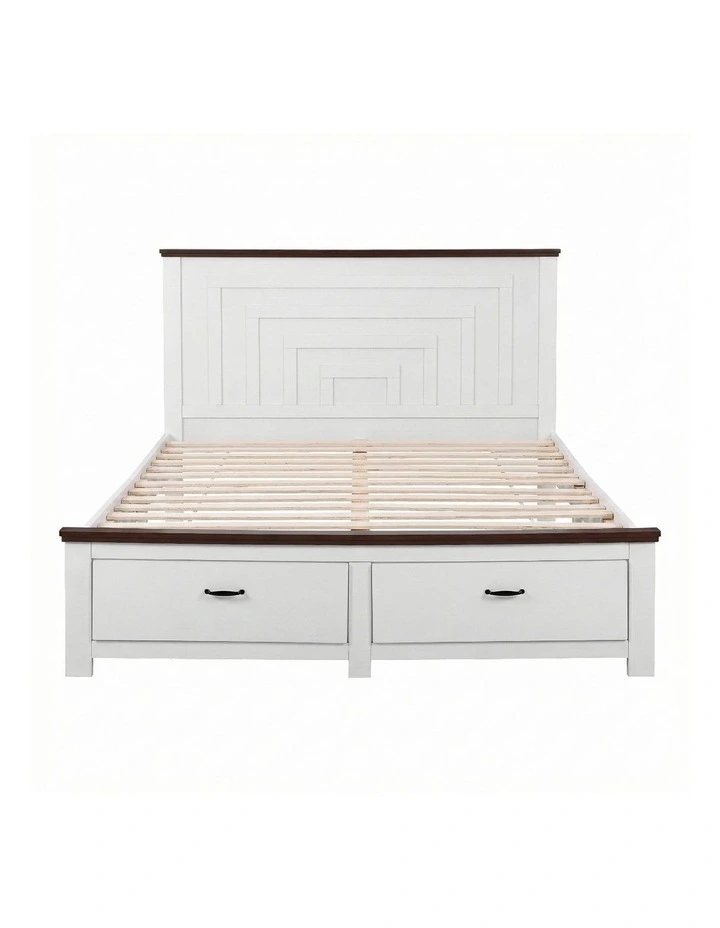 Artiss Queen Wooden Bed Frame 2 Drawers 108cm Solid Headboard White image 2