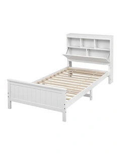 Artiss Single Bed Frame with Storage Headboard and Footboard Wooden Bed Base White
