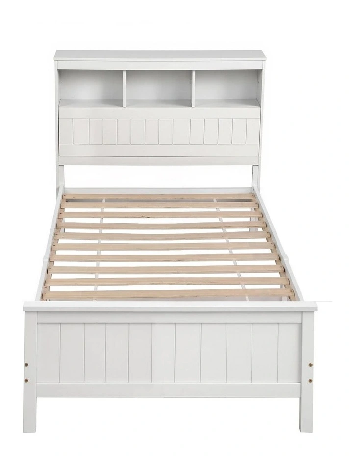 Artiss Single Bed Frame with Storage Headboard and Footboard Wooden Bed Base White image 2
