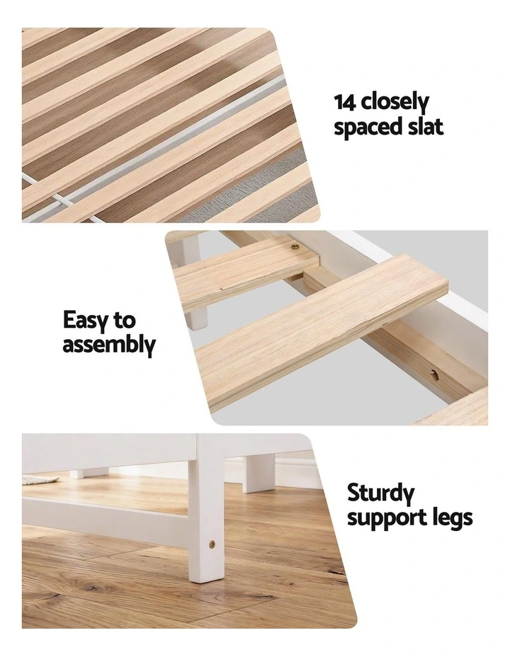 Artiss Single Bed Frame with Storage Headboard and Footboard Wooden Bed Base White image 7