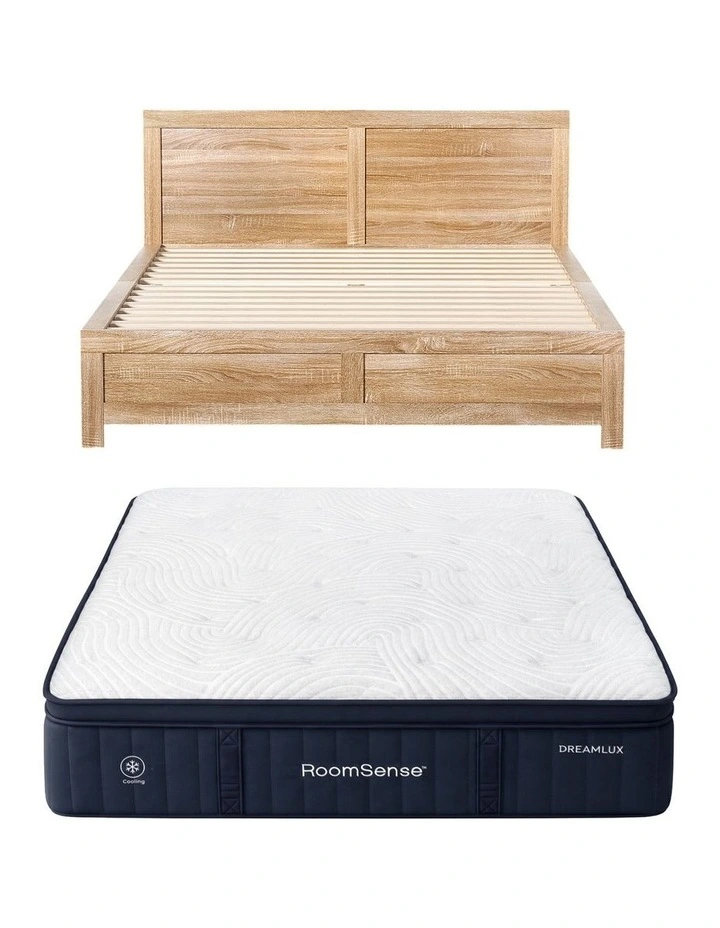 RoomSense Double 34cm Medium Soft Gel Mattress Bundle, Oatmeal Bed Frame image 3