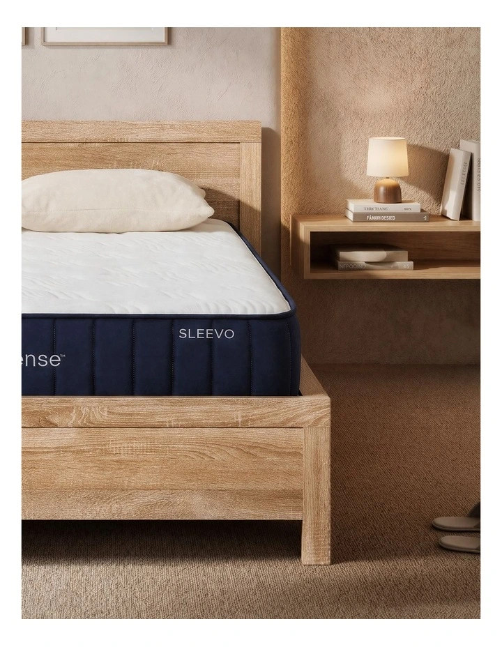 RoomSense Double 26cm Firm Mattress Bundle with Oatmeal Wooden Bed Frame image 2