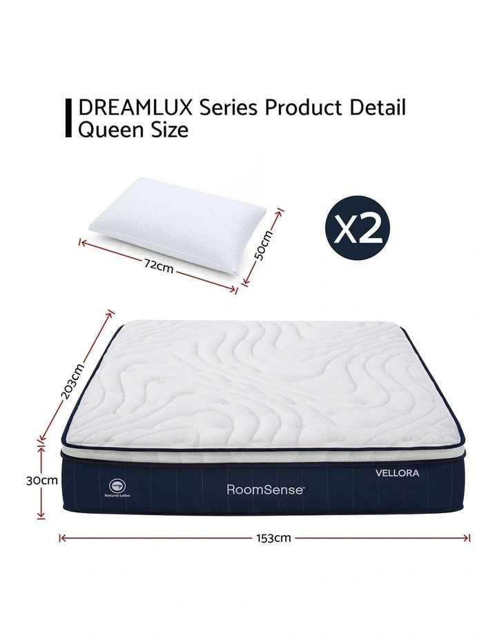 RoomSense Queen 30cm Medium Firm Latex Mattress, 2 Gel Cooling Pillows image 2