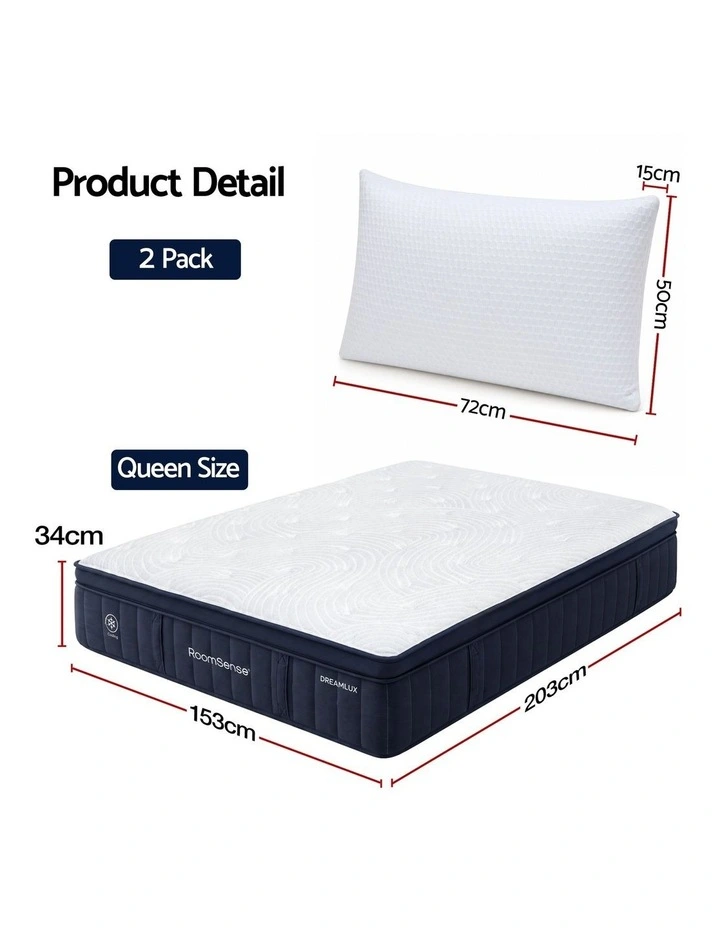 RoomSense Queen 34cm Medium Soft Gel Mattress Bundle with 2 Cooling Pillows image 2