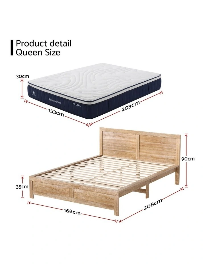 RoomSense Queen 30cm Latex Mattress Medium Firm Bundle, Pine Bed Frame image 2