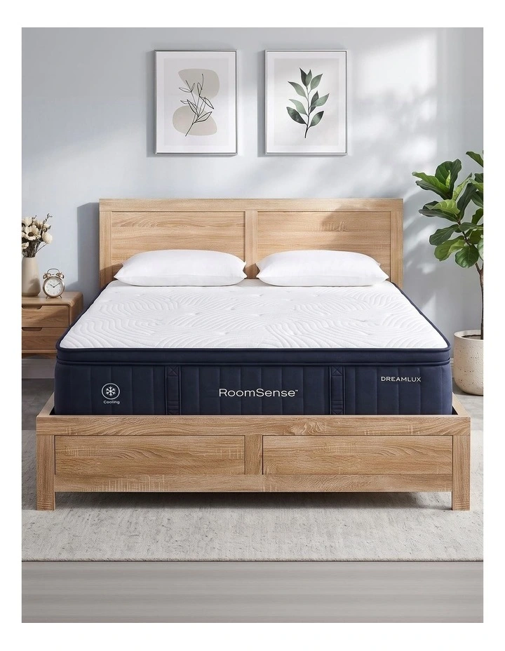 RoomSense Queen 34cm Medium Soft Gel Mattress Bundle, Oatmeal Bed Frame image 1