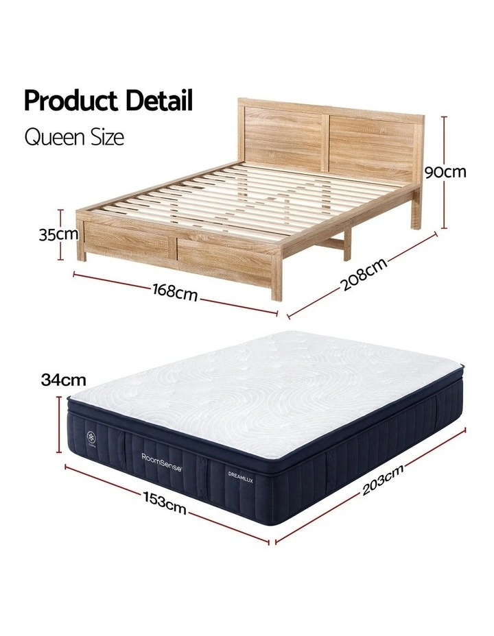 RoomSense Queen 34cm Medium Soft Gel Mattress Bundle, Oatmeal Bed Frame image 2