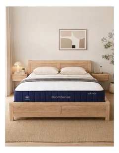 RoomSense Queen 26cm Firm Mattress Bundle with Oatmeal Wooden Bed Frame