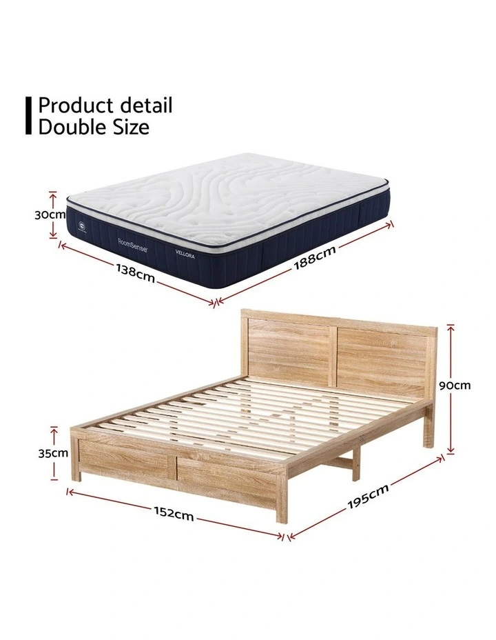 RoomSense Double 30cm Latex Mattress Medium Firm Bundle, Pine Bed Frame image 2