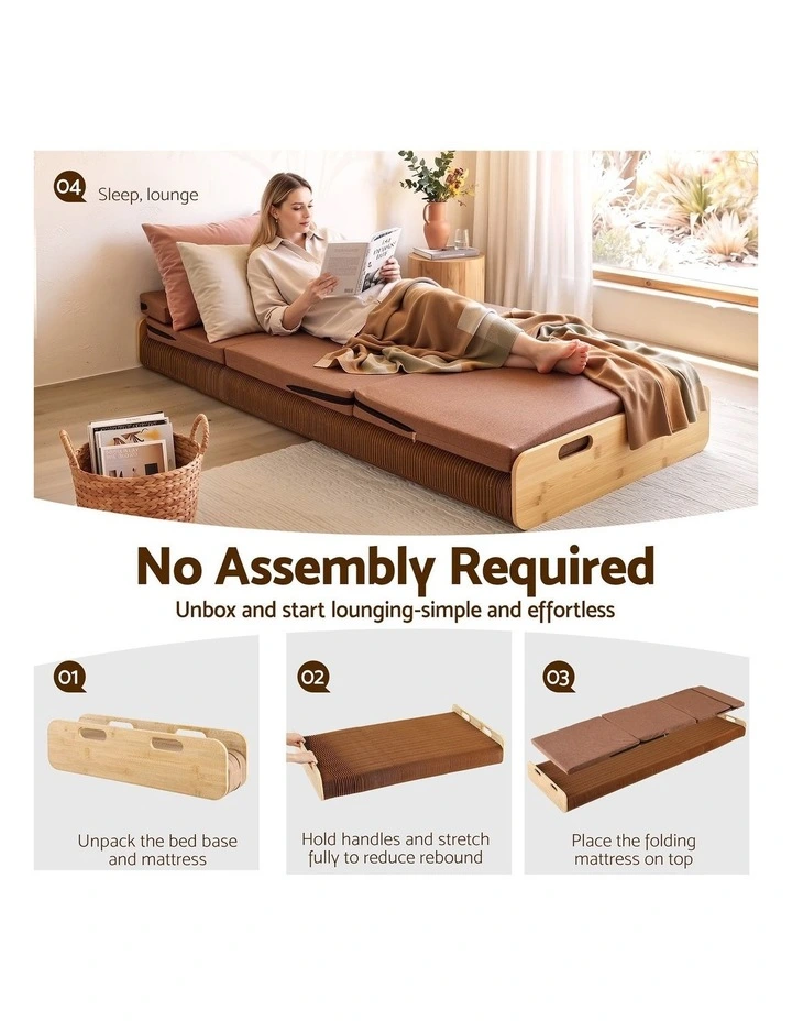 Artiss Folding Kraft Paper Bed Frame with Mattress and Pillow 300kg Capacity 200x60cm image 5
