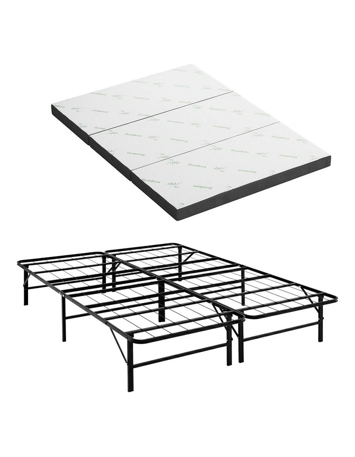 Giselle Folding Bed with Mattress Double Portable Foldable Guest Bed Bamboo Cover image 1