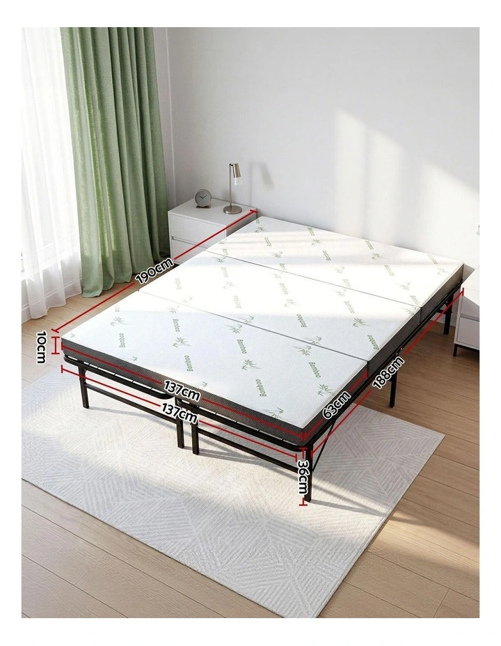 Giselle Folding Bed with Mattress Double Portable Foldable Guest Bed Bamboo Cover image 2