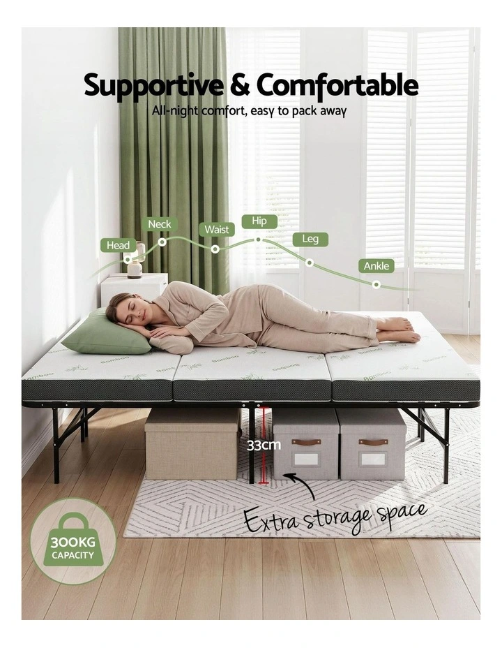 Giselle Folding Bed with Mattress Double Portable Foldable Guest Bed Bamboo Cover image 4