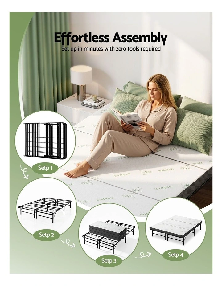 Giselle Folding Bed with Mattress Double Portable Foldable Guest Bed Bamboo Cover image 7