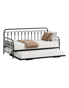 Oikiture Trundle Bed Frame Daybed Single Size Base Metal Single Beds x2 Black