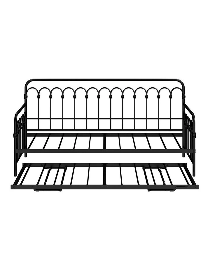 Oikiture Trundle Bed Frame Daybed Single Size Base Metal Single Beds x2 Black image 2