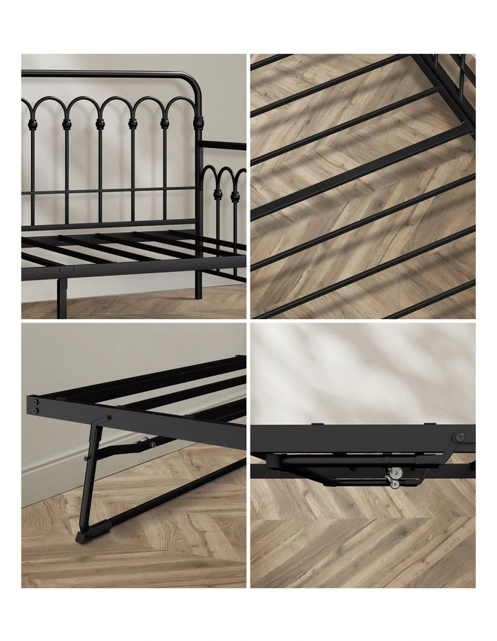 Oikiture Trundle Bed Frame Daybed Single Size Base Metal Single Beds x2 Black image 6