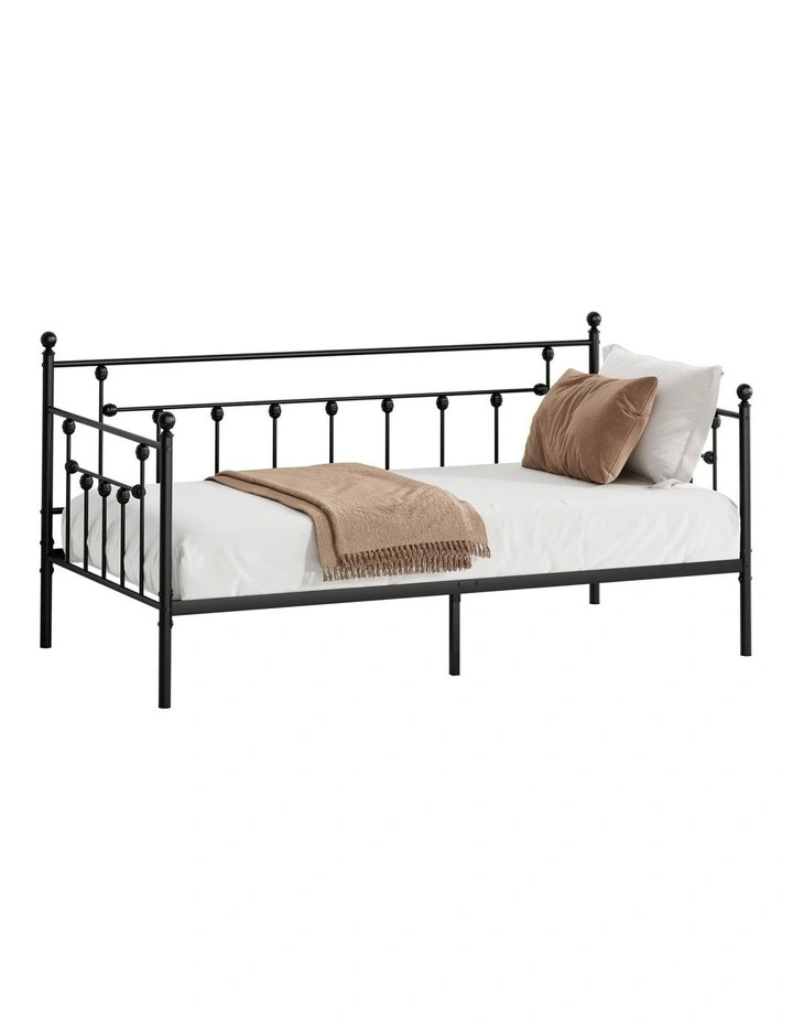 Oikiture Metal Daybed Frame Single Size Steel Slat Support Sofa Bed Black image 1