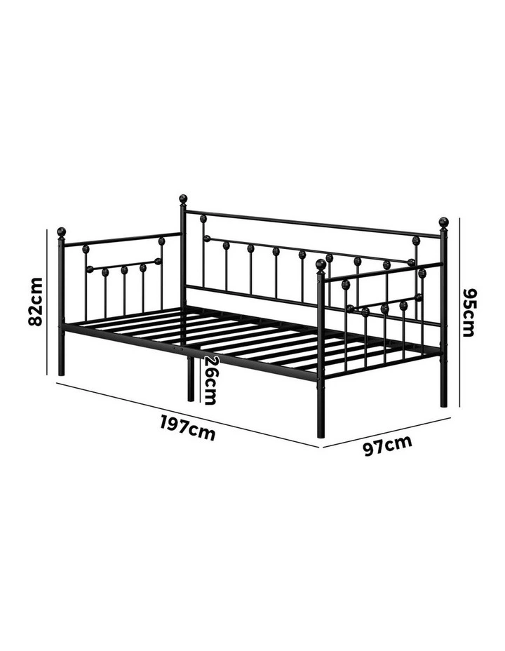 Oikiture Metal Daybed Frame Single Size Steel Slat Support Sofa Bed Black image 3