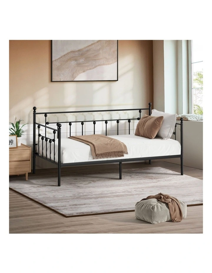 Oikiture Metal Daybed Frame Single Size Steel Slat Support Sofa Bed Black image 4