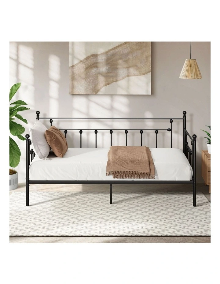 Oikiture Metal Daybed Frame Single Size Steel Slat Support Sofa Bed Black image 5
