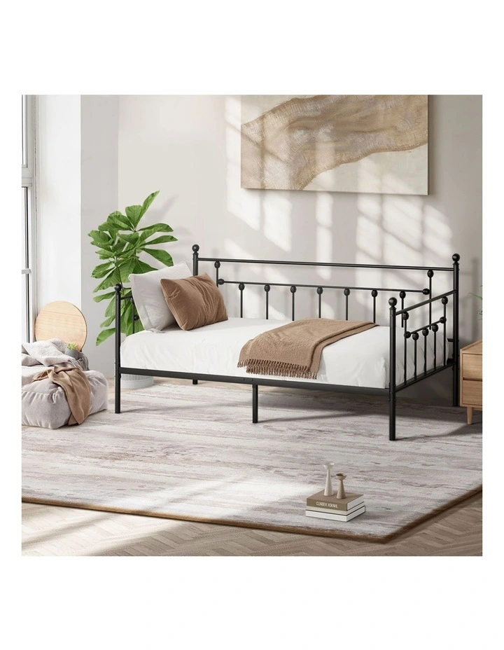 Oikiture Metal Daybed Frame Single Size Steel Slat Support Sofa Bed Black image 7
