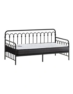 Oikiture Metal Daybed Frame Single Size Sofa Bed Support with Mattress Black