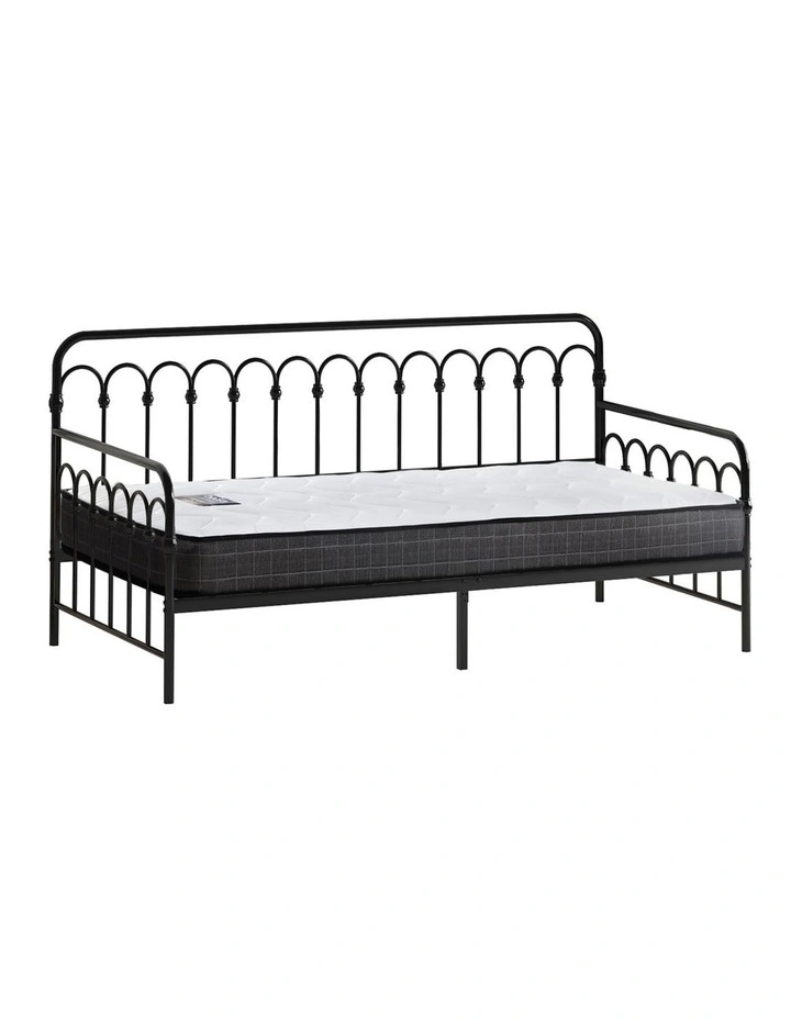 Oikiture Metal Daybed Frame Single Size Sofa Bed Support with Mattress Black image 1