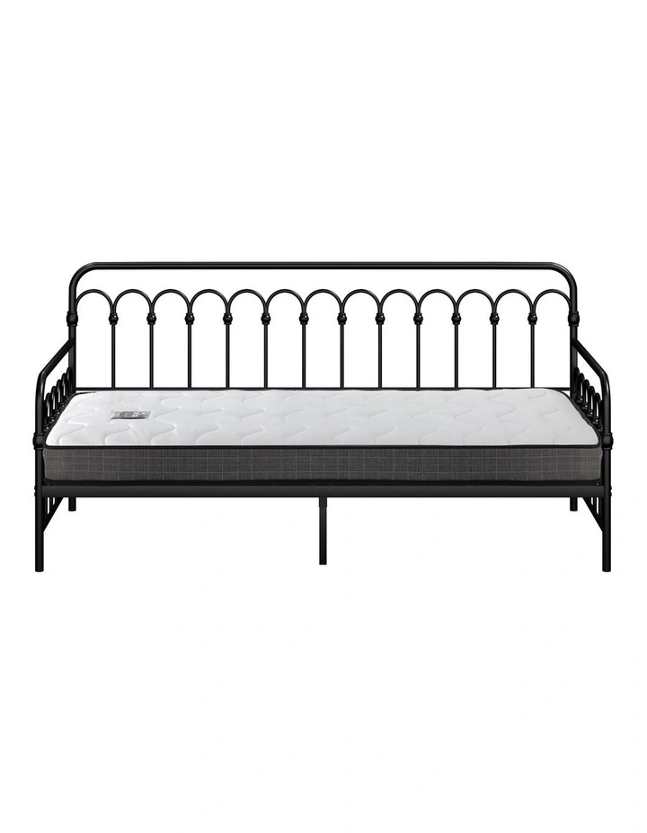 Oikiture Metal Daybed Frame Single Size Sofa Bed Support with Mattress Black image 2
